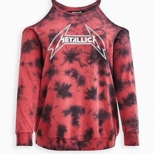 4XL Torrid Metallica Cold Shoulder Red and Black Tie-Dye Sweatshirt